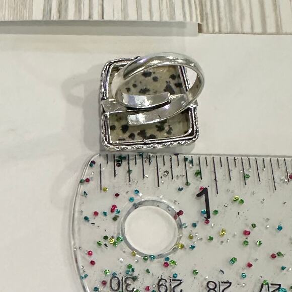Geometric Dalmatian Jasper handmade ring stamped 925 silver overlay adjustable - Picture 3 of 4